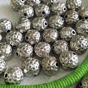 12 mm Antique Silver Beads, Indian Metal Beads, Tribal Jewelry Supplies, Ethnic Boho Spacer Beads, DIY Craft Supplies - 10 pcs