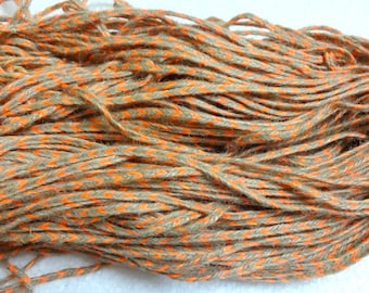 Indische Jute, Jute-Garn mit Neon-Orange-Faden geflochten, natürliches Jute-Flachband, Bastelbedarf - 370 Gramm