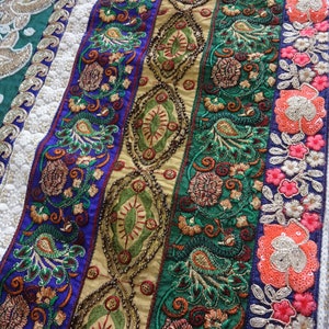 Indian Fabric, Embroidered Fabric, Bridal Lace work fabric, Indian Textile, Boho Decor, Sewing Supply, Zari Fabric - by the Yard