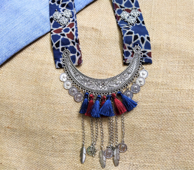 Indian Jewelry Ethnic Necklace Indian Ajrakh Cotton Fabric Etsy