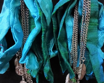 2 pcs Handmade Tassels, Sari Tassels, Chain Tassels, Indian Tassels, Fabric Tassels, Decorative Tassels, Key Chain Tassels - Teal