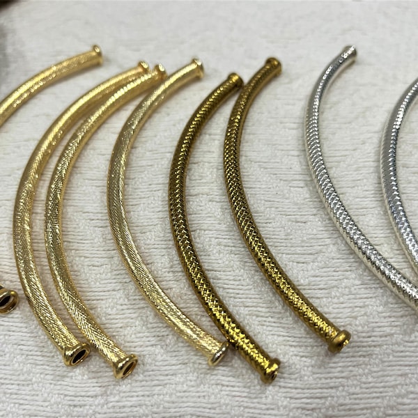 Perles de tube incurvées en métal indien, tubes de bracelet, fournitures de bijoux, perles de tuyau de collier creux - 8 pcs