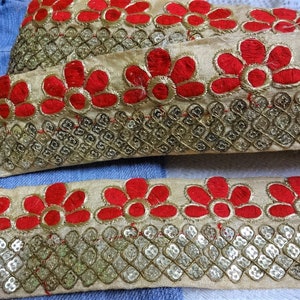 Guarnição indiana, renda de lantejoulas decorativas, guarnição por atacado, borda sari, renda zari, renda floral, fita indiana, fornecimento de costura artesanal-2 metros