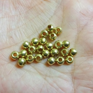 5MM Solid Brass Beads, Indian Round Brass Beads for Handicrafts, Jewelry Supplies, Seamless Macrame Beads, Bulk or Loose - 100 Beads