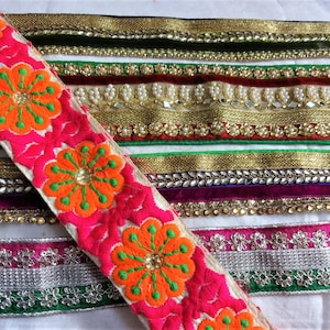 Indian Surtido bordado adornos decorativos cordones Sari Borders chatarra material Boho Diario Suministros de costura Boho Craft cintas conjunto de 5