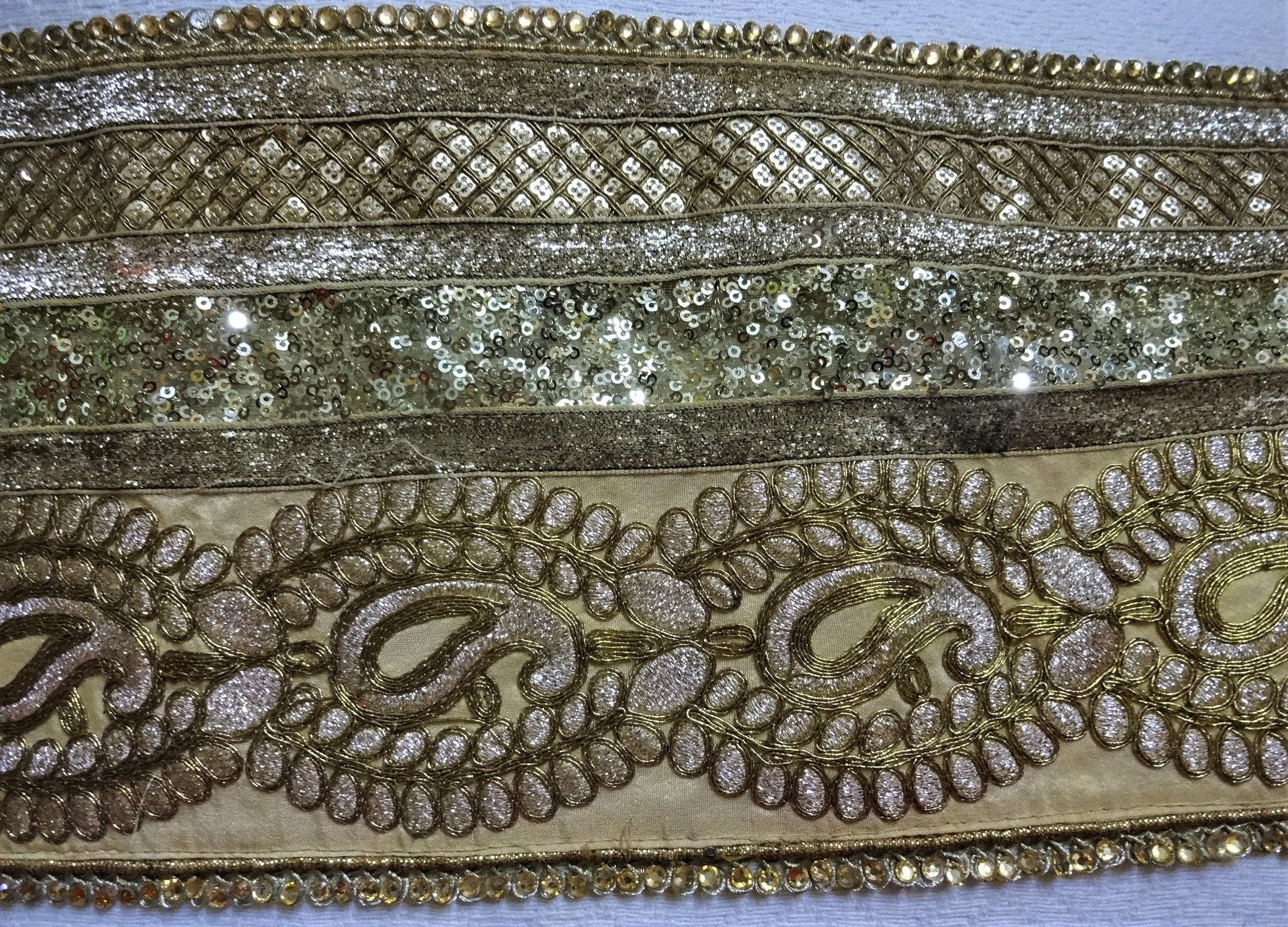 thumbnail image 2 of Vintage Antique Zari Sari Border Lace – 24 Feet Rare Weave For Crafts Or Dolls (Full Saree Border) 2 of 5