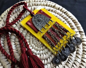 Antiguo latón tono étnico Vintage look metal colgante, colgante de collar indio, suministros de joyería, Boho - 1 ud