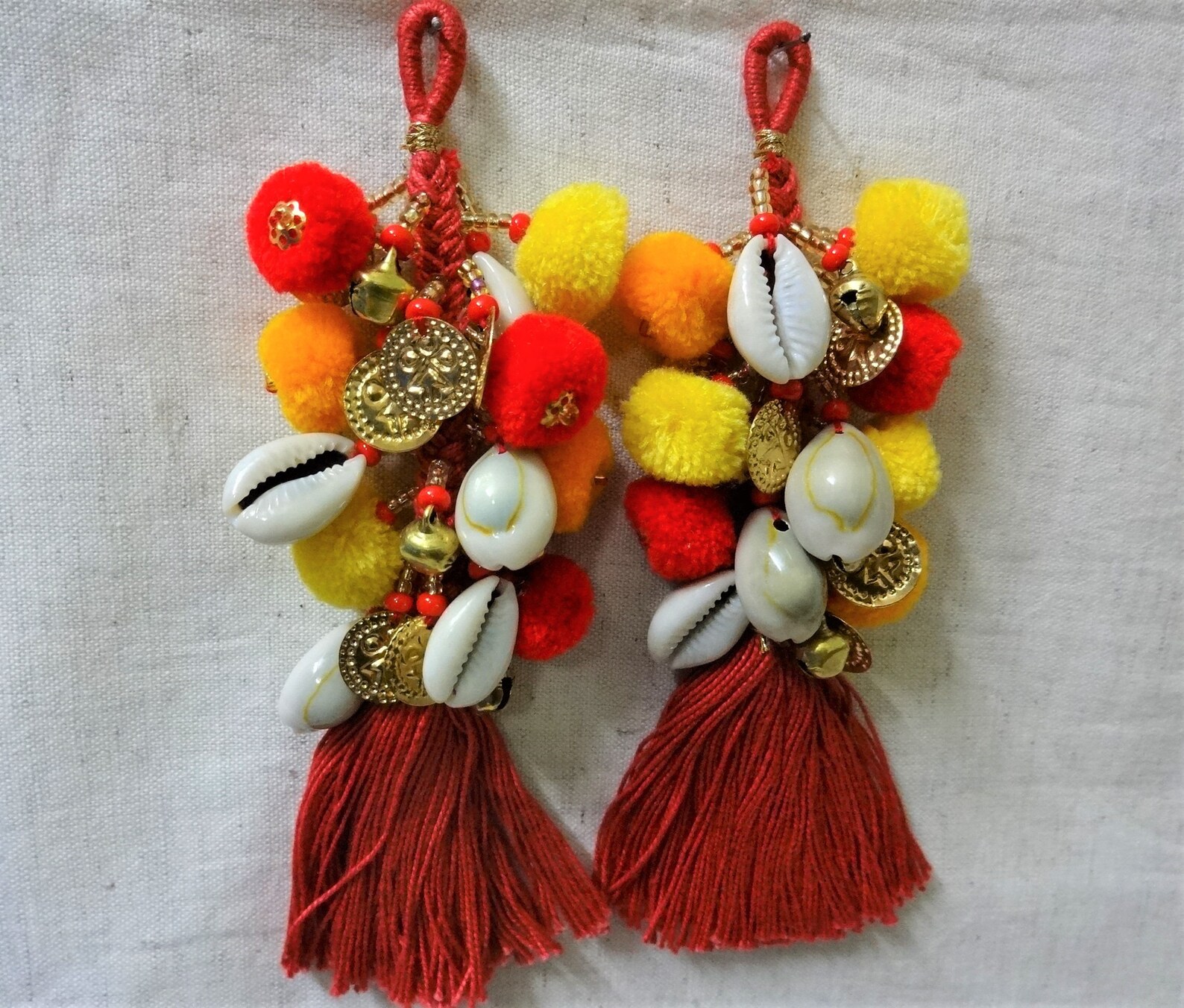 Tassels Cowrie Tassels Pom Pom Tassels Brass Coin Tassels Etsy