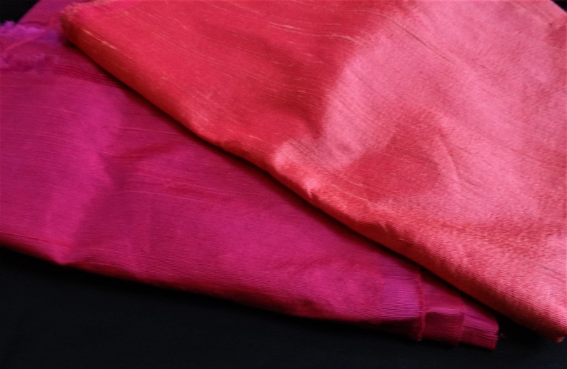 Two Tone Bag of Larger Scraps 3 pcs Raw Silk fabric Detash Fabric -Indian Pure Dupioni Silk Fabric Plain Silk