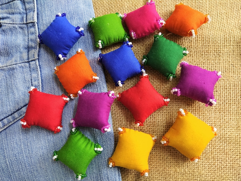 Square shaped Ethnic Tassel Decorations Craft supply 12 pcs Decor Supplies Indian Cotton Fabric Miniature Cushions