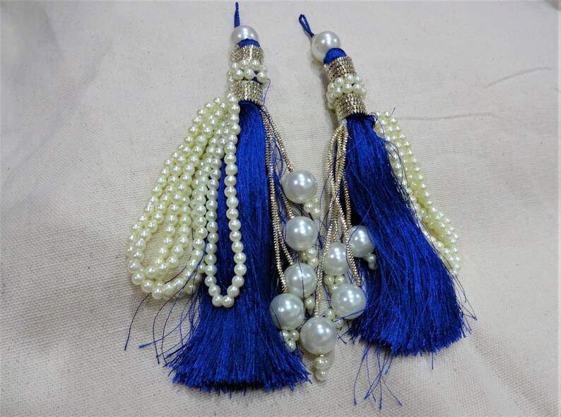 Beaded Tassels Tassels Indian Tassels Embellishment Silk Tassels Latkans Decorative Tassels 2 pcs Blue Sari Blouse Tassels