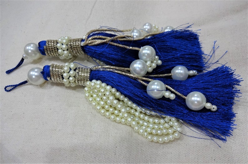 Beaded Tassels Tassels Indian Tassels Embellishment Silk Tassels Latkans Decorative Tassels 2 pcs Blue Sari Blouse Tassels