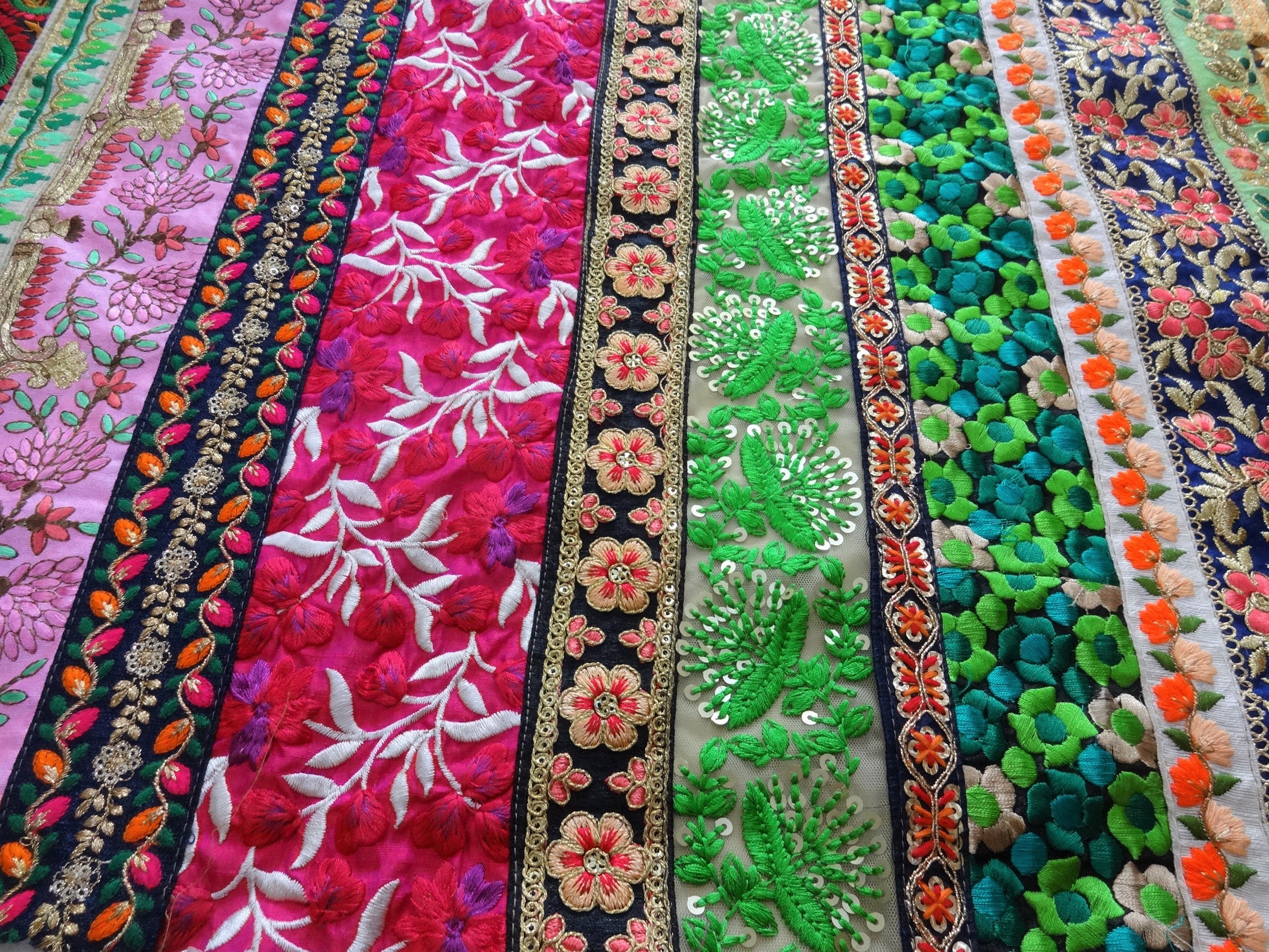 Indian Embroidered Fabric, Lace Work Fabrics, Indian Textile, Boho