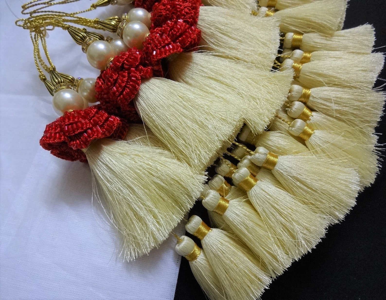 Carrot Red Color Thread Tassels With Beads Set Of 2 main image 0