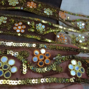 Indiase trim, Indiase geborduurde kant, vintage trim, Saree border, net stof kant, bloemen kant, Indiase lint - 2 meter