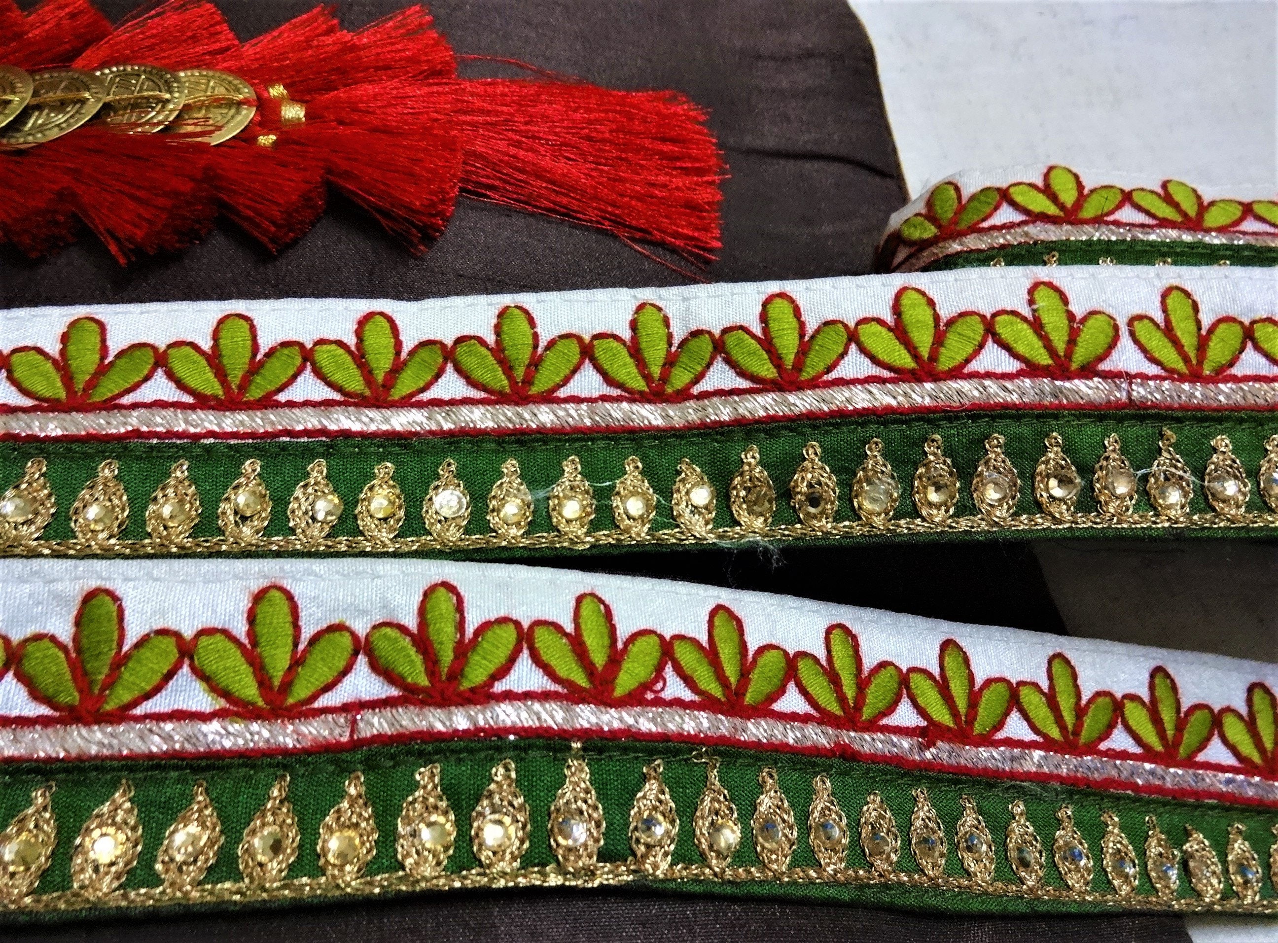 Indian Lace Embroidered Trim Decorative Craft Ribbon Gold Etsy