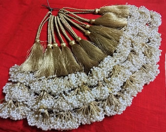 Beaded Tassel, Long Tassel, Pearl Tassel, Bridal Tassel, Decorative Zari Tassel, Saree Blouse Tassel, Indian Tassel, Latkans - set of 2