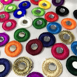 Indian Mirror Appliques, Hand Embroidered Round Appliques, Decorative Shisha Mirrors, Craft Supplies - Mixed 50 pcs