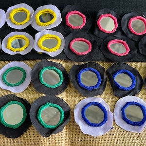 Indian Mirror Appliques, Hand Embroidered Decorative Appliques, Decorative Shisha Mirrors, Craft Supplies - 6 pcs