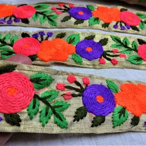 Indian geborduurd kant, Floral decoratieve trim, Craft lint, Sari grens, verfraaiing, weefsel kant, bruiloft, naaien Supply-cut op maat