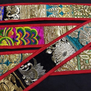 Indian Patch Embroidered Lace,Ethnic Trim,Sari Border,Red Piping Fabric Lace,Boho Journal Scrapbook Embellishment,DIY,Sewing Crafting- 1 yrd