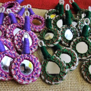 Indian Appliques, Mirror Appliques, Kutch Hand Embroidered Decorative Appliques, Banjara Appliques, Indian Mirror Tassels - Green 4 pcs