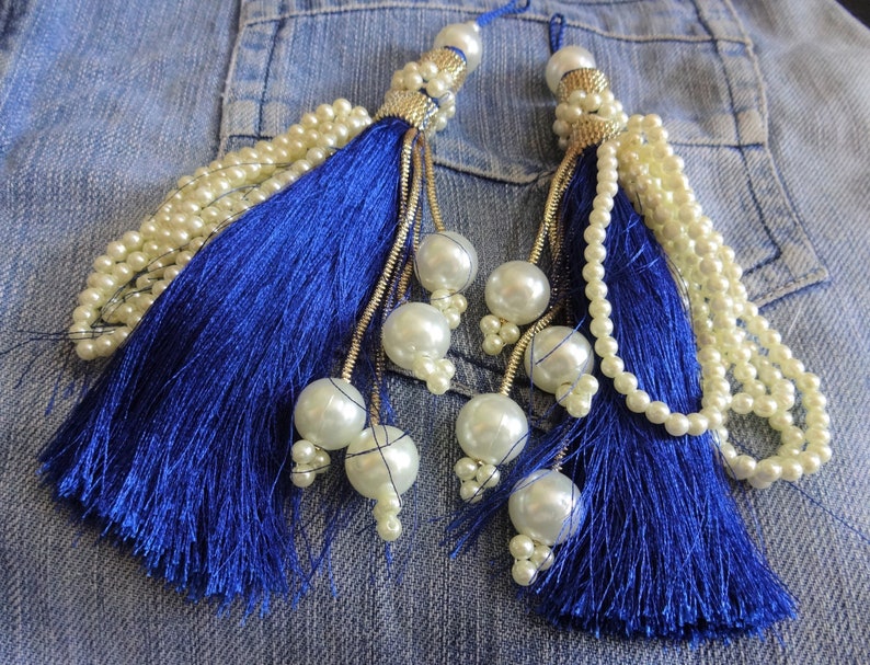 Beaded Tassels Tassels Indian Tassels Embellishment Silk Tassels Latkans Decorative Tassels 2 pcs Blue Sari Blouse Tassels