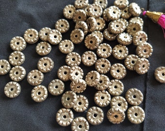 11 mm Antique Silver Tyre Metal Beads, Indian Beads, Tribal Jewelry Supplies, Ethnic Boho Spacer Beads, DIY, Craft Supplies - 90 pcs