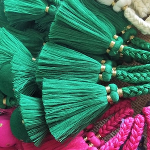 Indian Cotton Tassels, Embellishment, Mini Tassels, Decorative Tassels, Fabric Ball Tassels, Sari Blouse Latkans - set of 2 Green