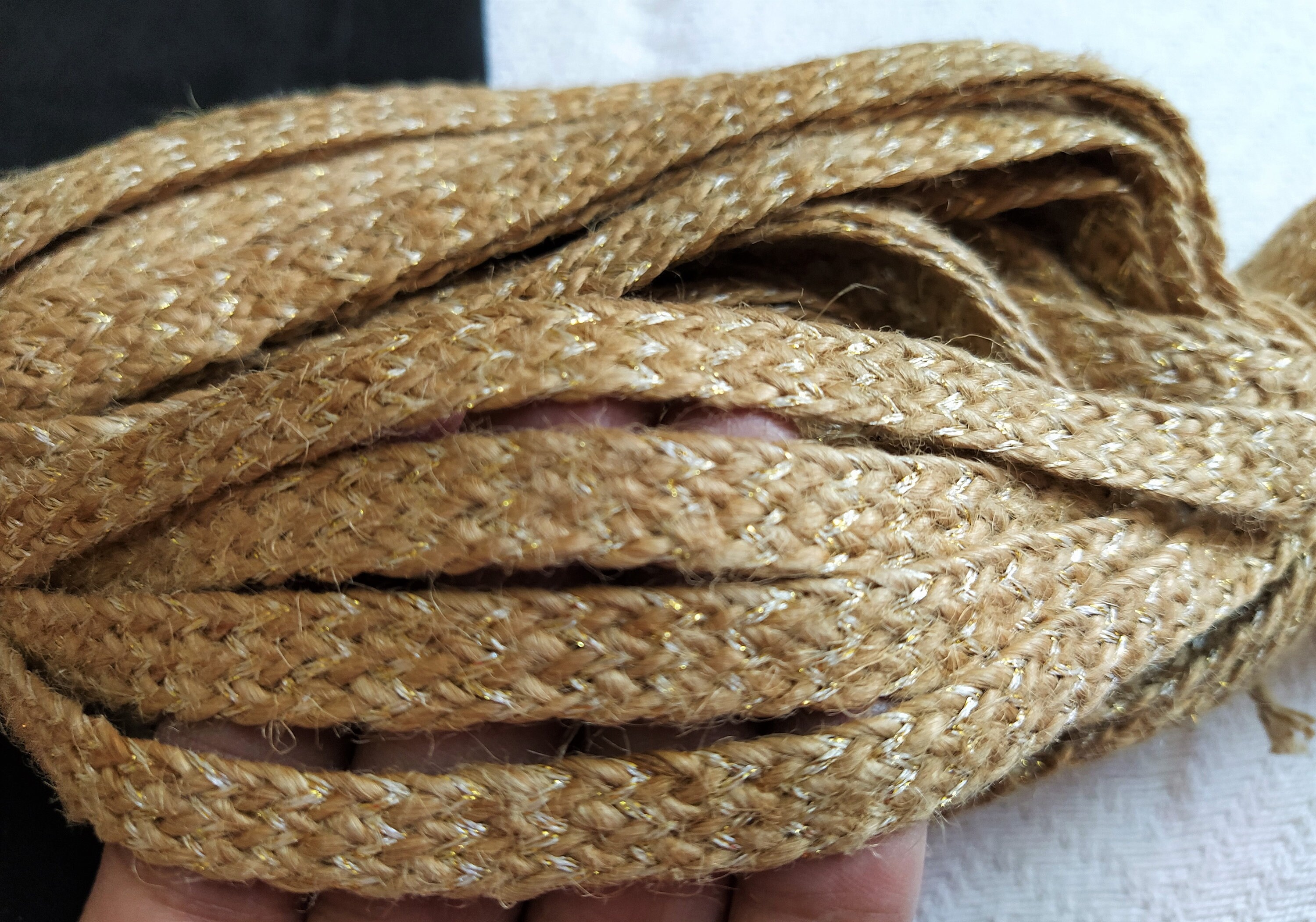Natural Jute Yarn Braided Jute Yarn with Dull Gold Zari Etsy
