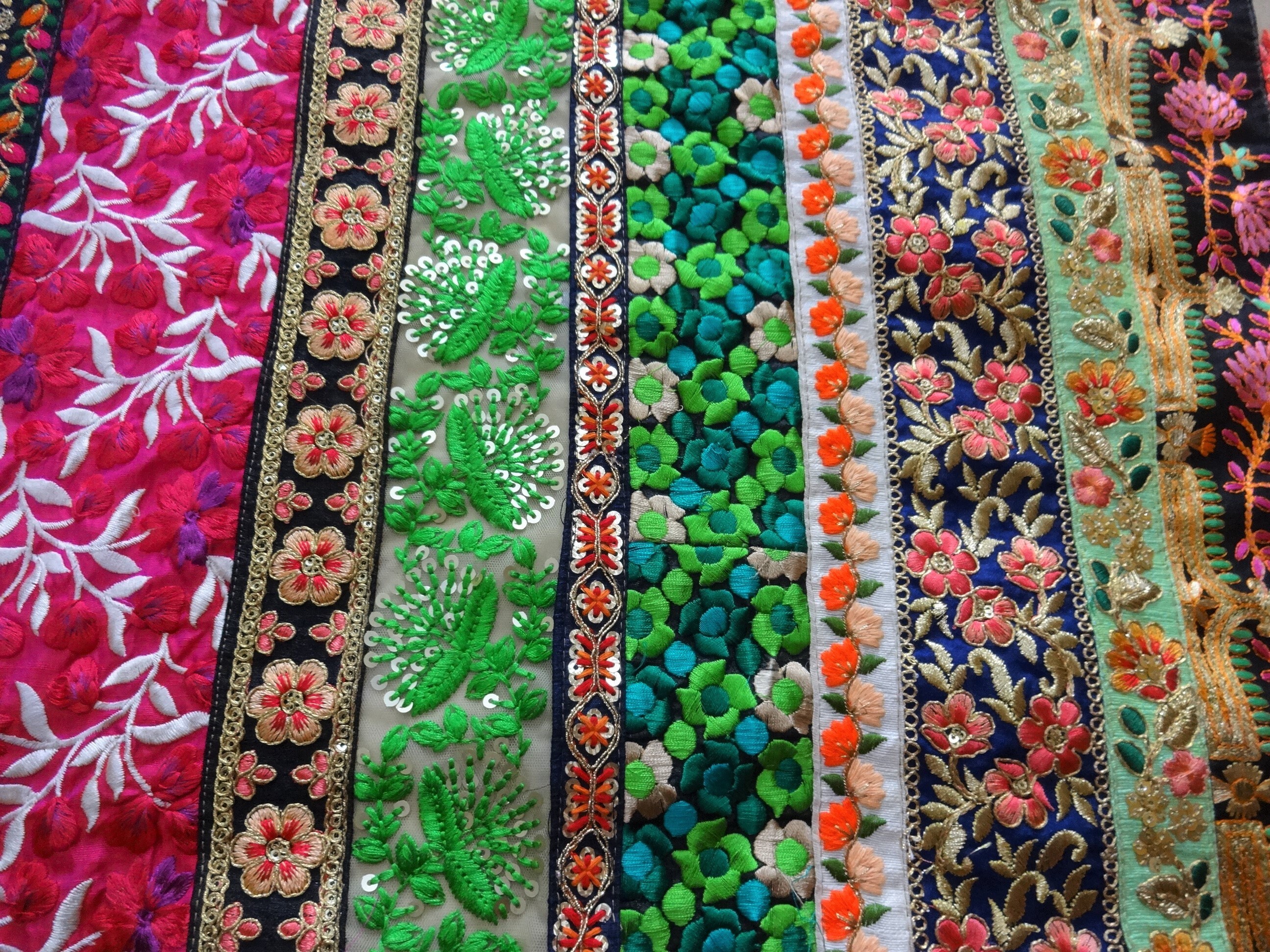 Indian Embroidered Fabric Lace Work Fabrics Indian Textile Etsy UK