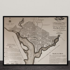 Planof the city of Washington in the territory of collumbia 1792 Old Map carte Print impression 2