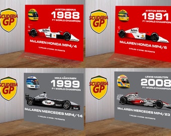 McLaren F1 Champion Artwork metalen bord Senna Prost MP4/4 MP4/5 MP4/6