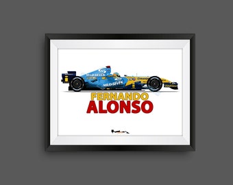 Fernando Alonso Print - Renault R26 F1