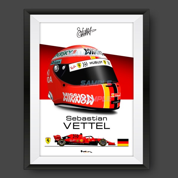 Sebastian Vettel 2019 Helm F1 Print - Ferrari SF90