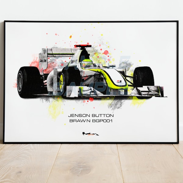 Jenson Button Brawn GP001 F1 2009 Splatter Arty Print