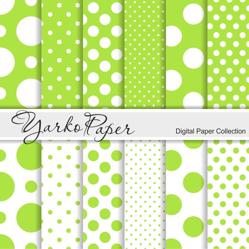 lime green and white polka dot digital paper pack scrapbook etsy