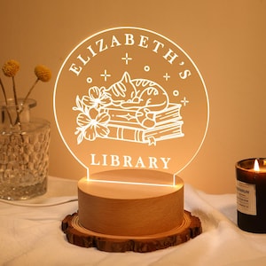 Personalisiertes Bibliotheksschild, Personalisiertes Buchdekor, Bücherregalschild, Buchliebhaber Geschenk, Geschenke für Leser, LED Schild