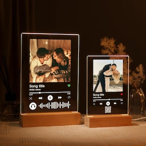 Personalized Music Photo Lamp, Custom Photo Frame Night Light, Music Love Gift, Song Acrylic Plaque, Bedroom Decor, Gift for Her Him