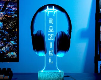 Supporto per cuffie personalizzato, accessorio da scrivania Gamer Tag, supporto per cuffie, configurazione di gioco, organizer da scrivania per giocatori, regalo di Natale per giocatori