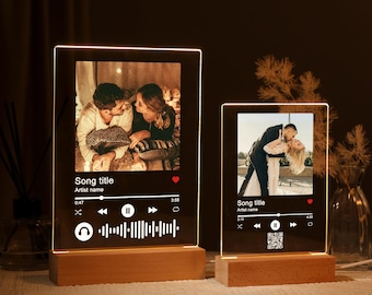 Lámpara personalizada con foto musical, marco de fotos personalizado, luz nocturna, regalo para amantes de la música, placa acrílica con canción, decoración para dormitorio, regalo para él o ella.