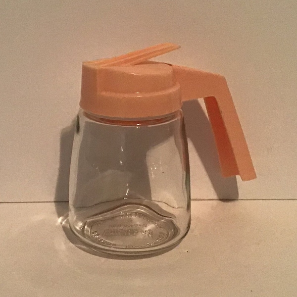 Vintage Federal Housewares Glass Syrup Creamer Dispenser Jar w/Pink Plastic Lid