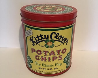 Vintage Kitty Clover Potato Chip Tin 50th Anniversary Limited Edition 14oz 1982