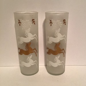 Vintage MCM Horse Derby Drinking Glasses Federal Glass Set of 6 - 5.25 tall