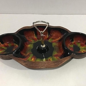Vintage 60’s Sequoia Ware Pottery USA 668 Divided Candy Snacks Nut Dish w/Handle