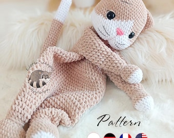Cat Crochet Snuggler Pattern – Amigurumi Lovey Comforter PDF in 4 Languages
