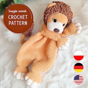 Lion Crochet Comforter, Crochet Pattern, Lion Comforter, Crochet Snuggler Toys, Comforter Pattern, PDF in English, Polish, German