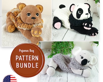 Crochet Pattern Bundle | Pajamas Bag Pattern | Crochet Pattern  Panda | Crochet Pattern Koala | Beginner pattern | Crochet Pattern Teddy