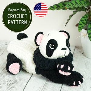 Panda Crochet PATTERN, crochet pajama bag pattern, Amigurumi patterns, Crochet bear tutorial, PDF, English, Pajamas bag