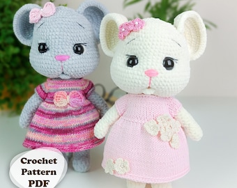 Mouse Crochet Pattern with a dress, Mouse Amigurumi Pattern, Knitting Pattern, Crochet Toys Pattern, Cuddly Toy, English PDF